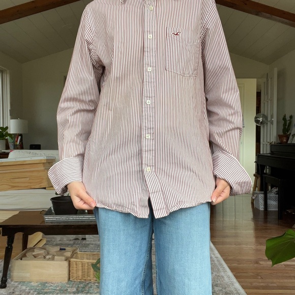 Hollister Pacific Merch Red Stripe Button Down Shirt Cotton Size M - Picture 7 of 7